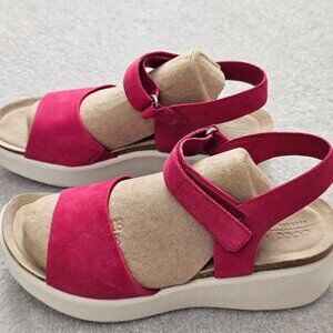 Ecco Flowt Pink Leather White Wedge Heel Sandal Sz 8.5 - 39